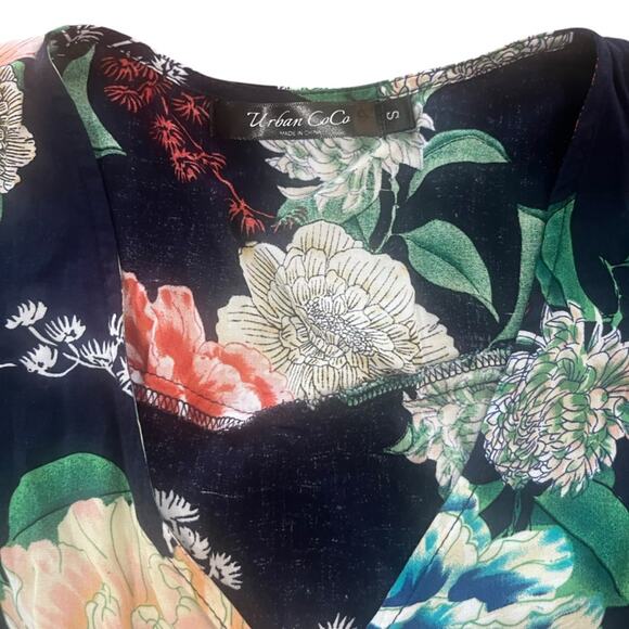 Floral Maxi Women Size Small V Neck Short Sleeve Smock Waist Spring Boho Prairie - Picture 5 of 7